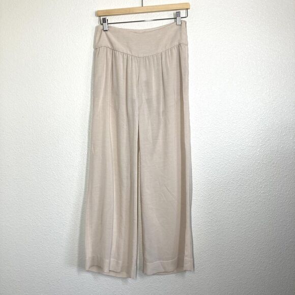 Intermix Pants Womens Petite Beige Khaki Sheer Wide Leg High Waist Viscose Wool - Picture 2 of 13